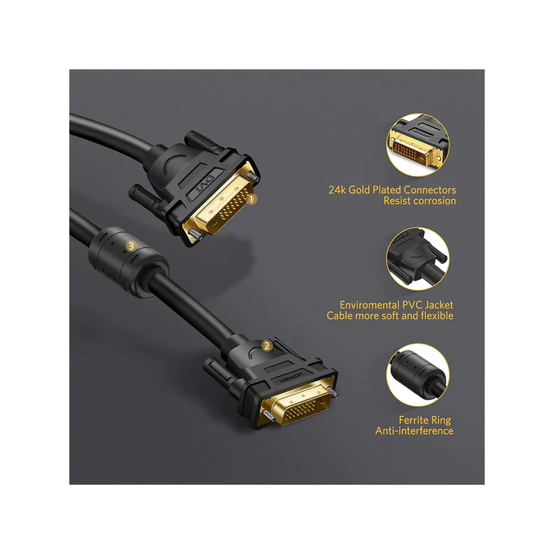 UGREEN DVI (24+1) Male to Male Cable Gold Plated(Black) - DV101 - 11606