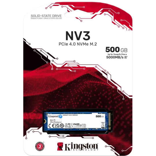 Kingston NV3 500GB M.2 2280 NVMe PCIe Gen 4x4 Internal SSD Up to 6000 MB/s