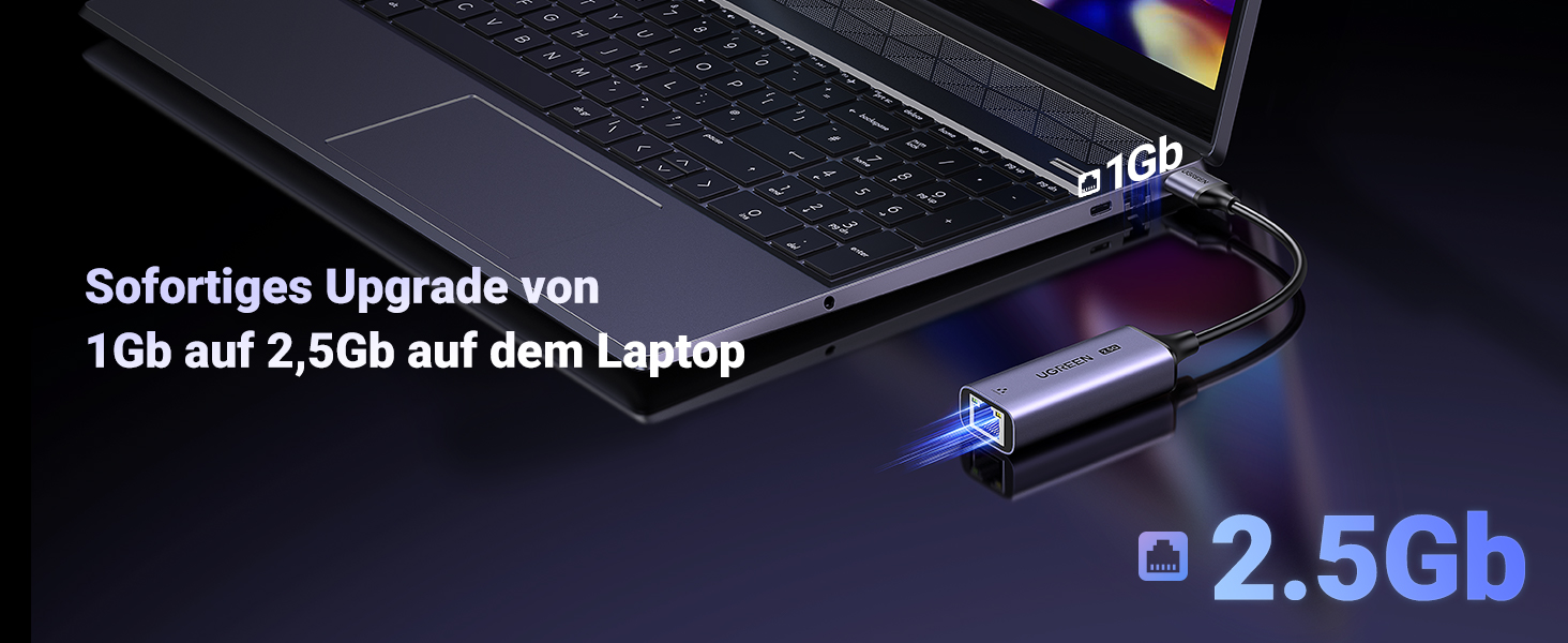 UGREEN USB-A to RJ45 2.5G Ethernet Adapter Angled View