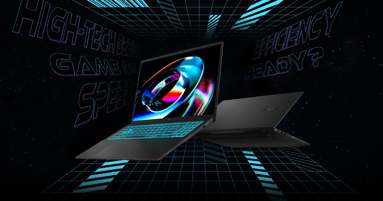 ASUS V16 futuristic design with Turbo Blue keyboard backlight